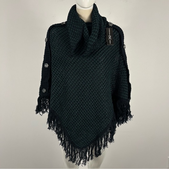 INC Elegant Black Knit Poncho Sweater OS - Picture 1 of 7